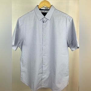 Dot Print Denim & Flower by Ricky Singh Button Up Shirt Mens X-Large Slim fit